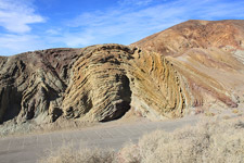 Distorted sedimentary layers at Calico (photo by David Patton)
